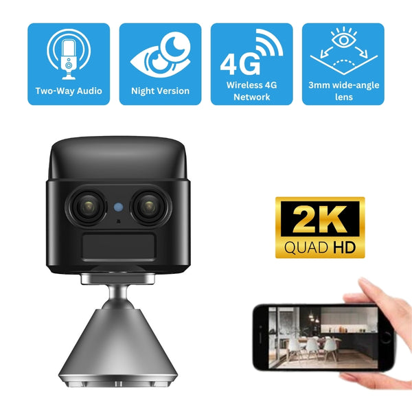 4G Mini 2K Cam with Dual Lens and 6x Zoom, Night Vision, Long Recordin