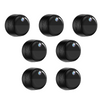 Set of seven black round mini cameras on a white background