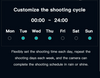 A digital interface showing a weekly shooting schedule with Tuesday, Thursday, and Sunday selected.